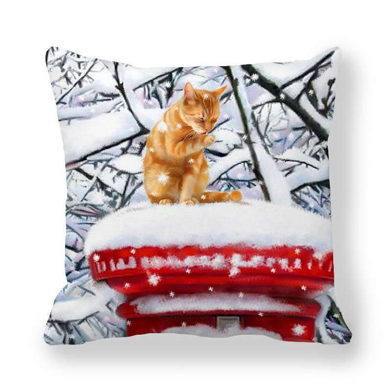Christmas Snow And Ice Cartoon Pattern Digital Printing Short Plush Pillow Covers For Car Sofa Office Cushion Cover Home Goods
