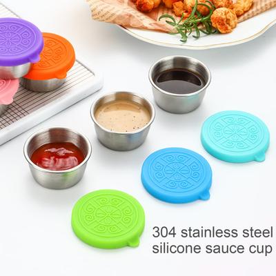 1 Juego de Taza para Salsa de 40 ml con Tapa de Silicona Buen Sellado