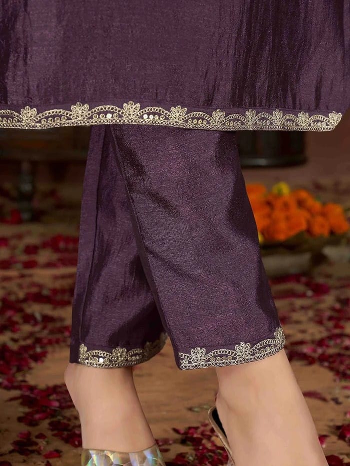 Women Designer Purple Kurti Salwar Suit Indian Bollywood Kurta Pant Dupatta Set Dress