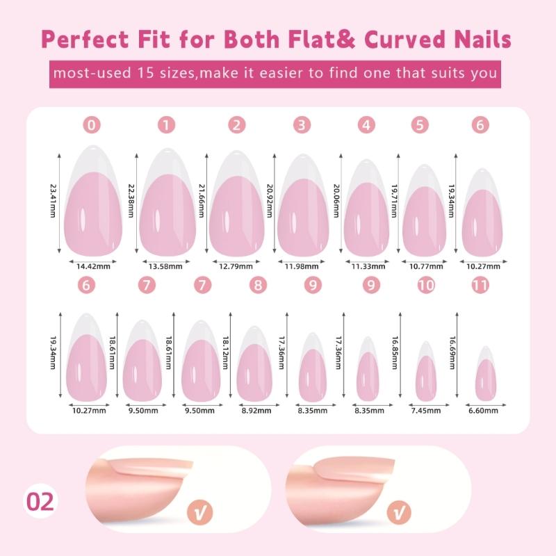 150 Pieces French Press On Nail Pre Applied Base Coat and Primer No Filing Needed for DIY Nail Art Salon Quality Nail