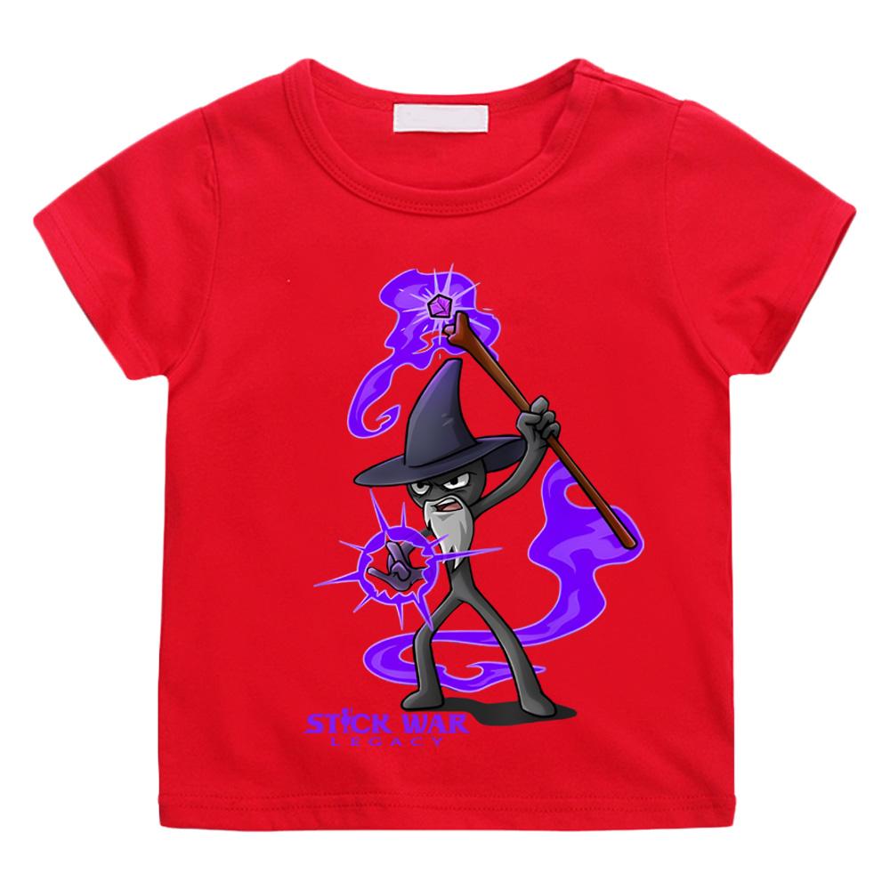 Stick War Magikill Stick War 3 T-Shirt Cartoon Print High Quality 100%Cotton Tee-shirt Round Neck Boys/girls T Shirt Anime T-Shirts Kids T-shirt 100 красный