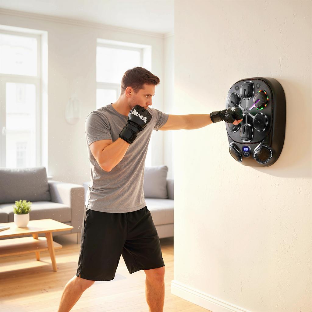 Music Boxing Machine, Electronic LED Boxing Machine with Dual Strike Zones Bluetooth Gloves 9 Speed