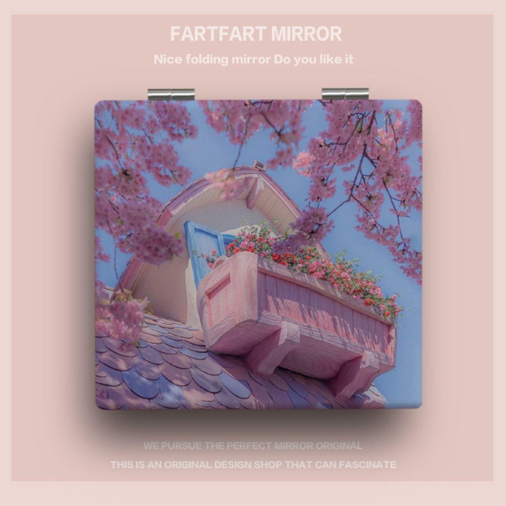 

Картина маслом с цветком, двухстороннее складное зеркало высокой четкости, 2-стороннее зеркало для макияжа, женское style 1