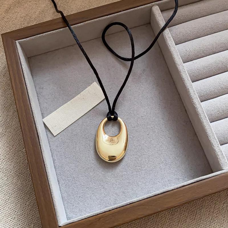 

Fashion Silver Gold Bead Black Cord Necklace Unisex Geometric Pendant Minimalist Long Chain for Women Men Layering Jewelry