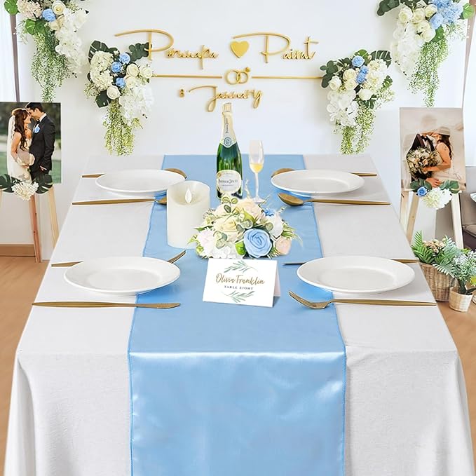 Confezione da 2 Runner da Tavola 30 x 274 cm Bordo Lungo in Raso di Seta per Matrimonio Banchetto Natale Festa di Compleanno Decorazione