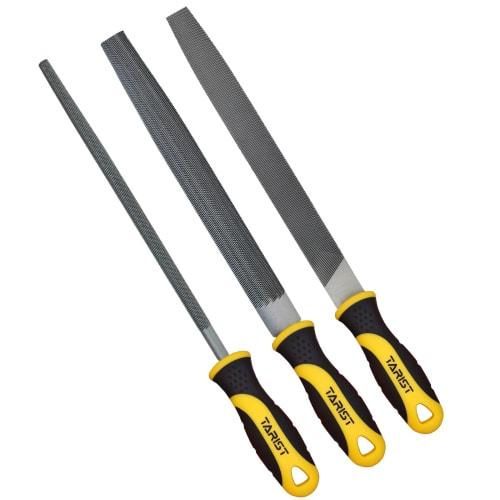 TARIST 3-Piece Metalworking File Set, 200mm, Flat, Round, and Half Round, Carbon Steel, for Metal Grinding, Deburring, and Rough Cutting, DIY