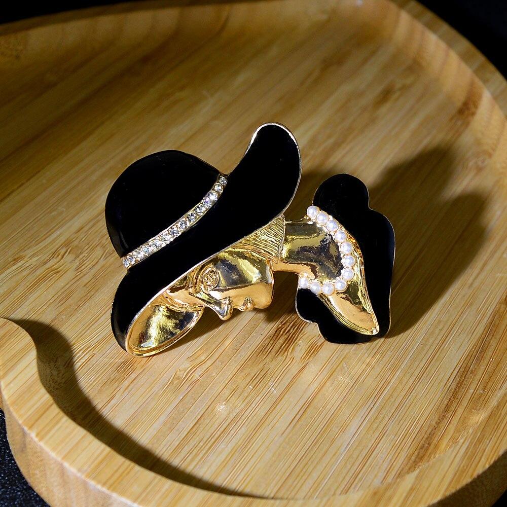 Blucome Crystal And Pearl Beauty Head Brooches For Women Black Color Fashion Girl Pin Elegant Accessories High Quality New