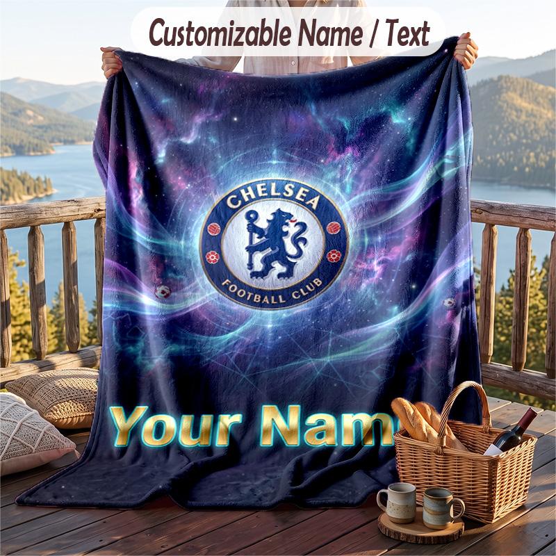 Flannel Blanket Chelsea FC Print Custom Name Text Soft Throw for Sofa Bed