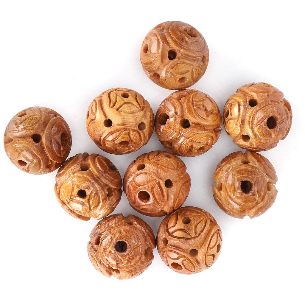 10Pcs Peach Wood Beads Carving for   Bracelet Necklace Crafts Pendants Accessories