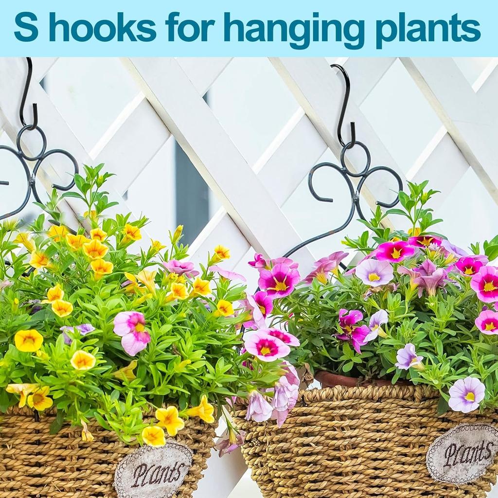24 Pack S Hooks, 3.5 Inch Heavy Duty S Hooks for Hanging Plant, Large Closet Rod Hooks for Jeans Bags, Black Metal S Shaped Hook for Plant Basket,