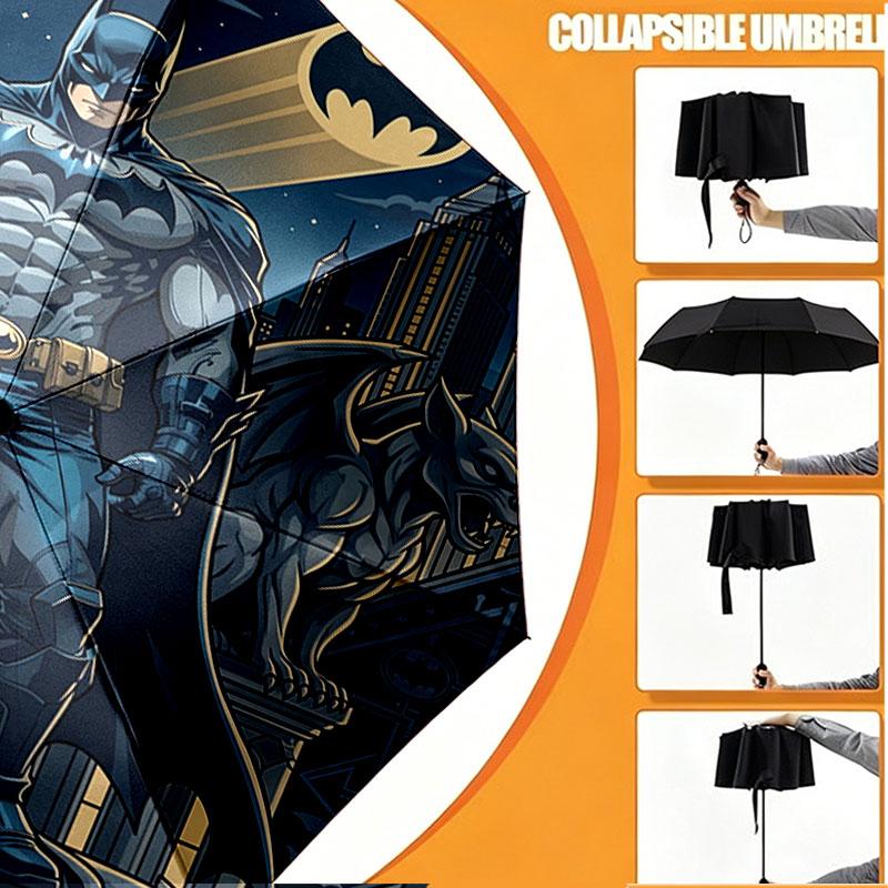Custom Name Personalized Batman Print Umbrella, Auto Open Close, 8‑Rib Sturdy Frame, Commute Camping Hiking Use, Birthday Gift