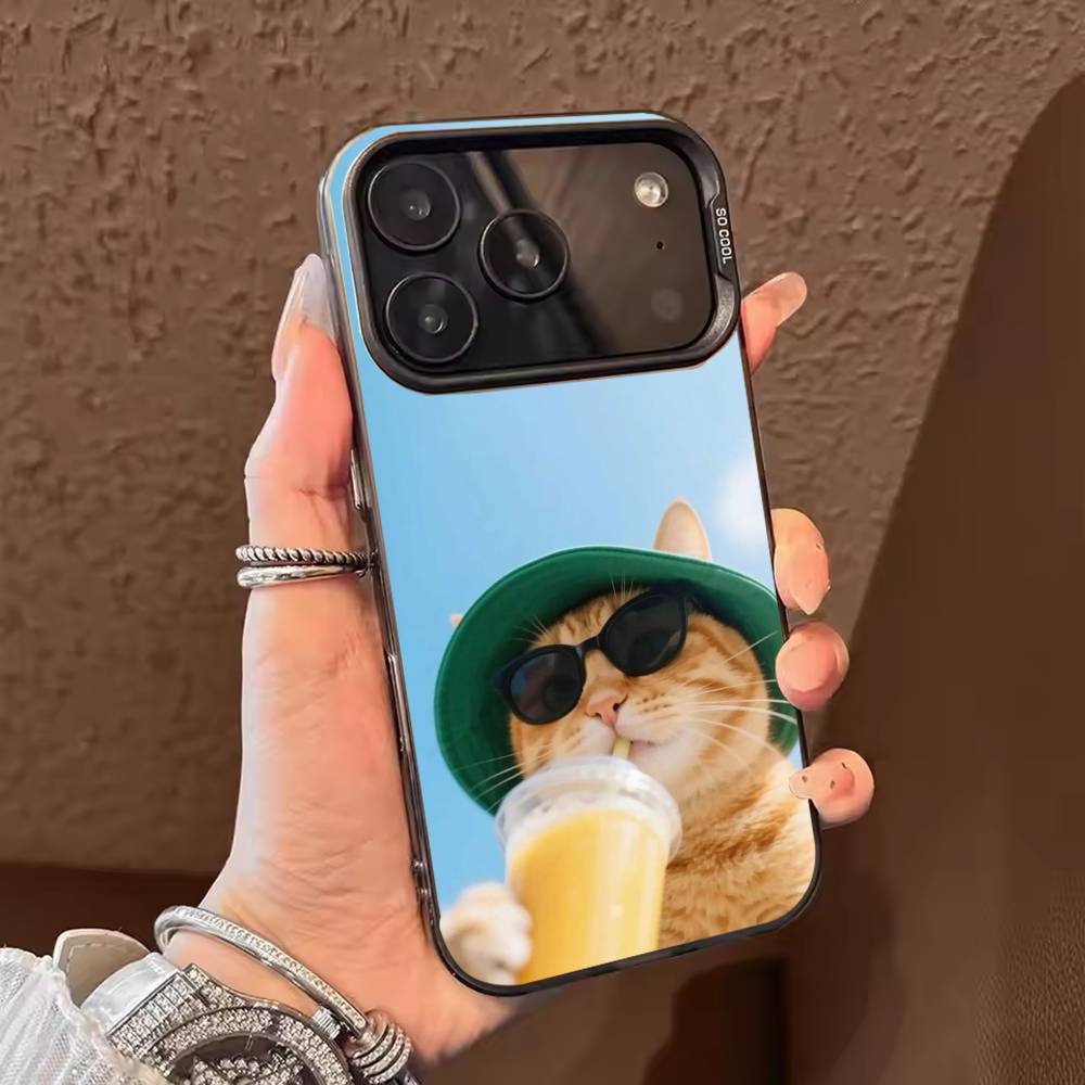 Cute Cool Sunglasses Cat  Phone Case For iPhone 17,16,15,14,13,12,11,Pro Max,Plus Candy Silver Cover