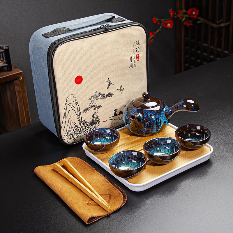 Lilang Kiln-Transformed Kung Fu Tea Travel Set with Shajin Glaze