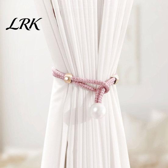 Faux Pearl Curtain Tieback 1Pc Tieback, Woven Rope Adjustable Holder, Stylish Windproof Ties Bead End Draperies Holder for Living Room Bedroom