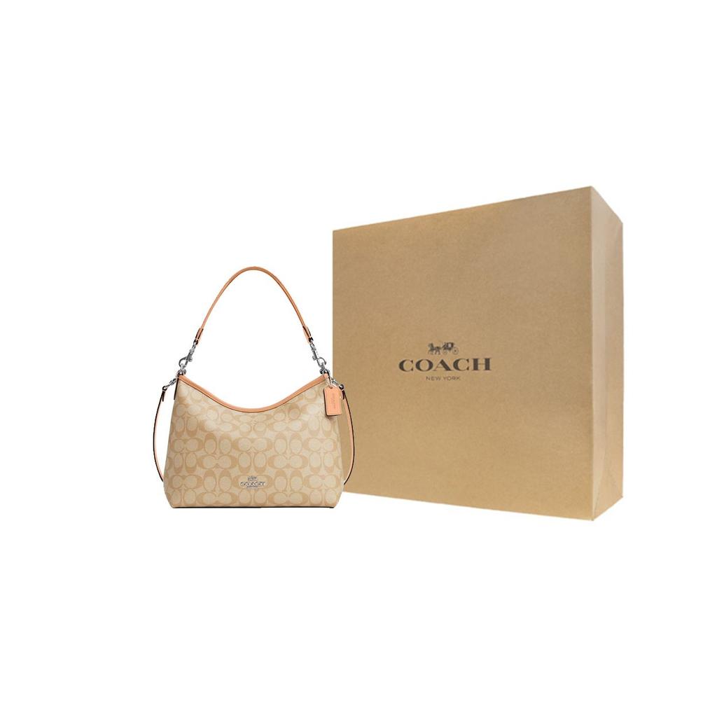 Coach Laurel 31 Brand Silver Logo Coated Canvas And Smooth Leather Shoulder Tote Bag Large Women handbags Brown CR149-SVX1W