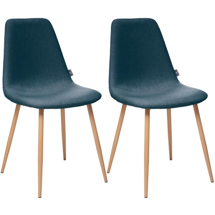 Lot de 2 chaises style Vintage "Marylin" pieds métal imitation hêtre Atmosphera - Bleu denim