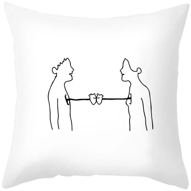 Luxury Home Decoration Pillowcase Simple Line Sketch Character Pattern Cushion Cover Living Room Sofa Cushion Cover