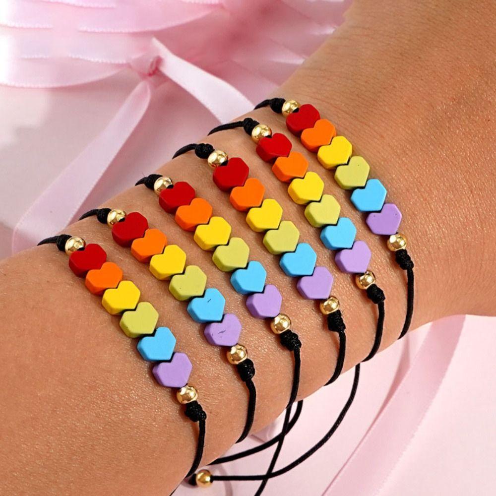 2Pcs Adjustable Rainbow Heart Bracelet Candy Color Friendship Braided Bracelet  Gifts