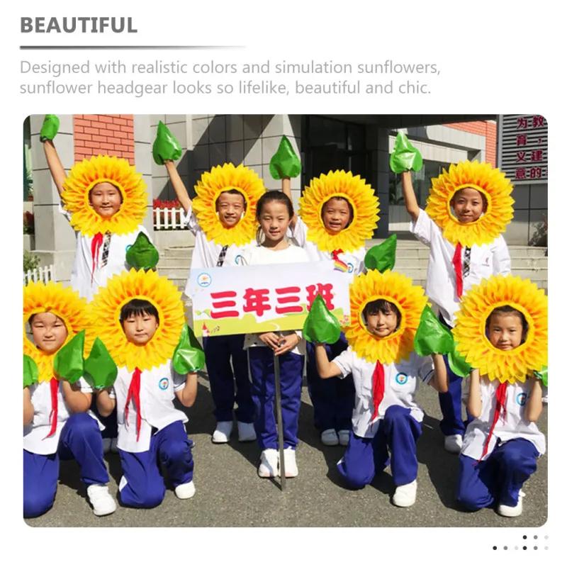 Sunflower Headgear 42cm Funny Performance Props Sunflower Hat Hood for Dance Party Festival Games Kids Costume Accessory