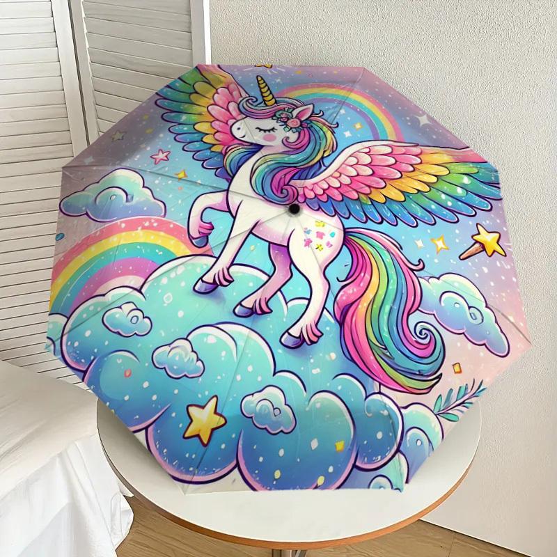 

1pc Rainbow Unicorn Fantasy Sky Umbrella with Plastic Handle,Suitable for All Seasons Home Travel Outdoor UmbrellaDD1527