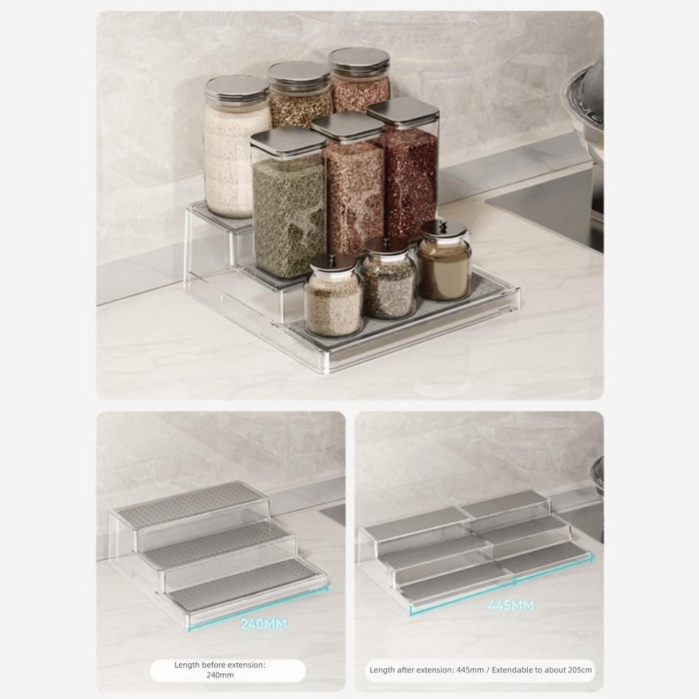 Visible Expandable Step Shelf 3 Tier Cabinet Storage Rack Clear Expandable Spice Rack  Pantry