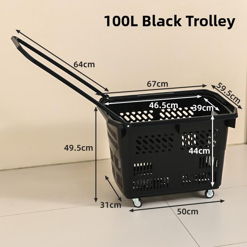 Thickened Plastic Shopping Basket with Wheels Handheld KTV Basket Convenience Store Caddy Vegetable Basket Pull Rod Basket