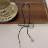 Perlenketten Schleifenförmige Schlüsselbeinkette Rosa Schwarz Kontrast Choker Herz Perle Anhänger Halskette Böhmischer Schmuck Frauen
