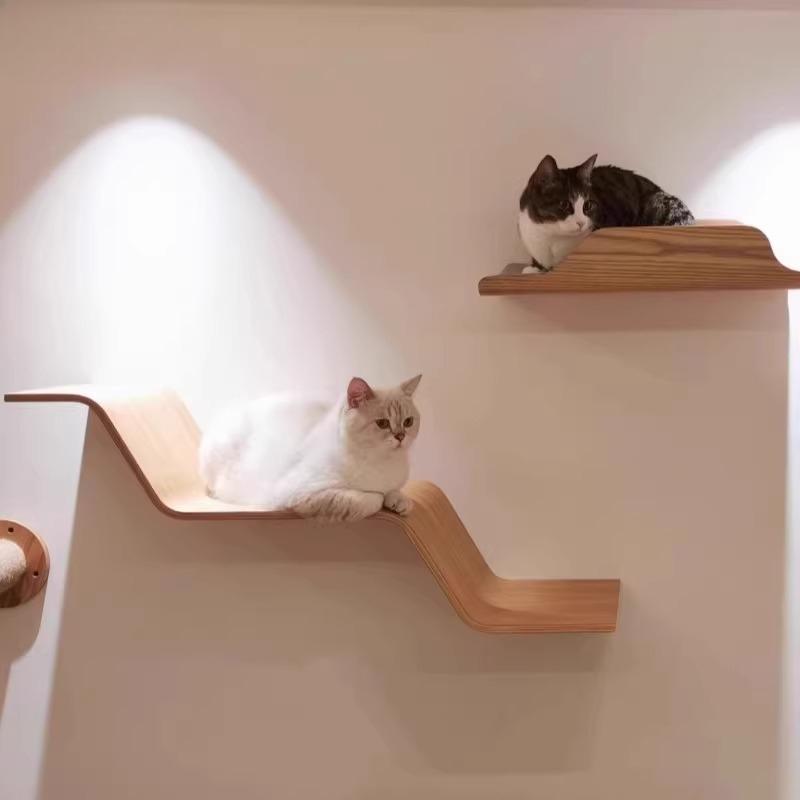 Wall Mounted Cat Climbing Shelf Solid Wood Pet Playground for Living Room Space Saving Cats Tree Modern Cat Furniture for Wall