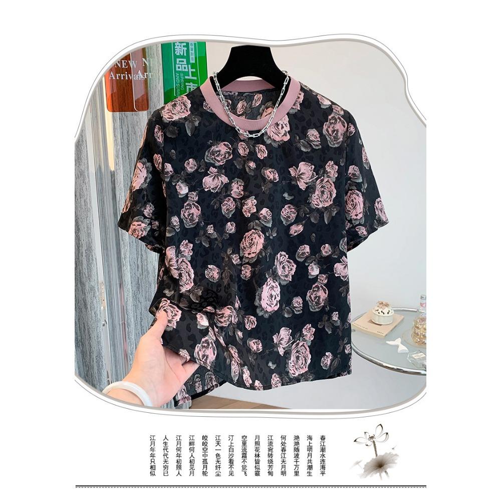 2025 Summer New Retro Flower Short-sleeved T-shirt Loose Shirt Top for Women