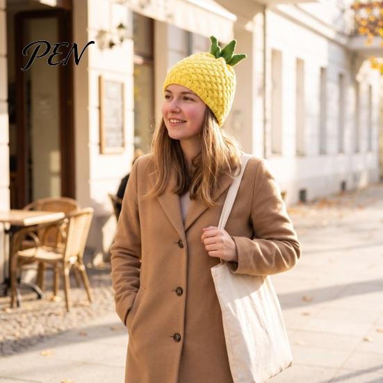 Cute Fruit Beanies Women Knitted Hat, Stretchy Cozy Winter Beanies, Trendy Outdoor Hats Sweet Warm Skull Cap for Girls Cold Weather Travel Friendly