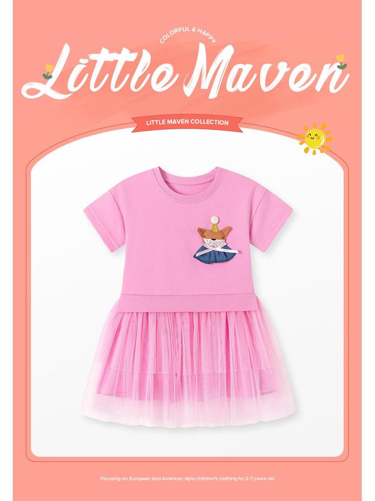 Little Maven Girls' Summer Short-Sleeve Mesh Dress - European and American Style
