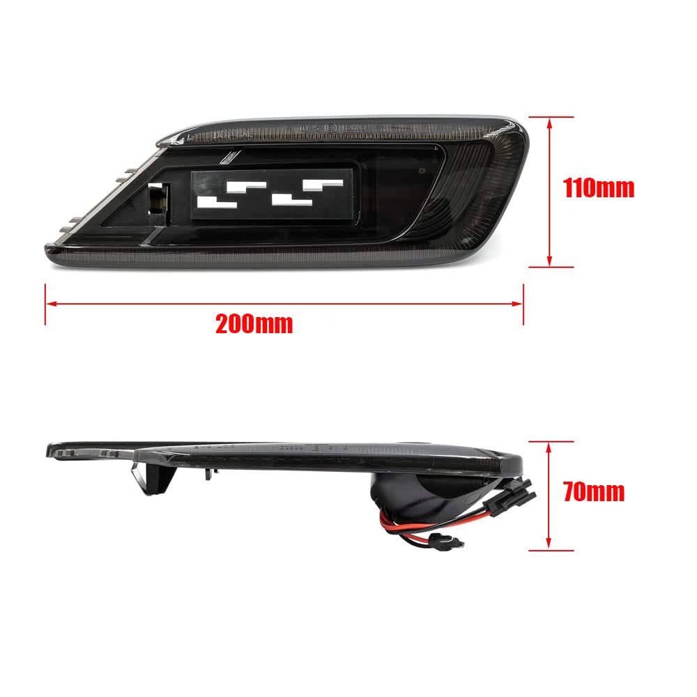 2pcs Car LED Dynamic Turn Signal Light,Smoke Black Lens Yellow LED Dynamic Side Marker