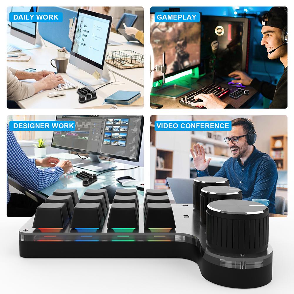 Programmable Shortcut Key 7 Colors Light Multifunctional Keypad Bluetooth-Compatible Mini Keypad USB Wired for PC Macbook Laptop