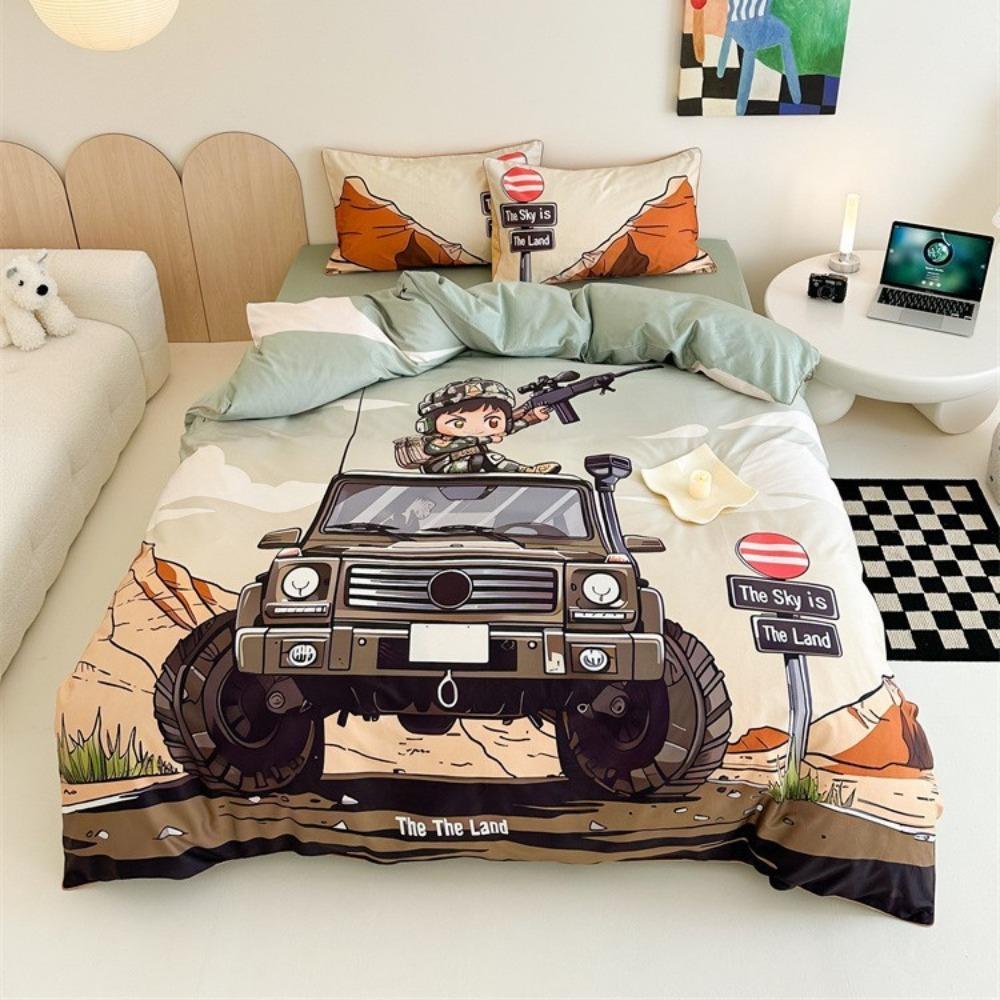 

Cartoon car Motif,Microfibre Bedding Sets, Children s Bed Decor Duvet Cover for Teenagers adult 3-Piece with Zip Room Decor 90x200cm