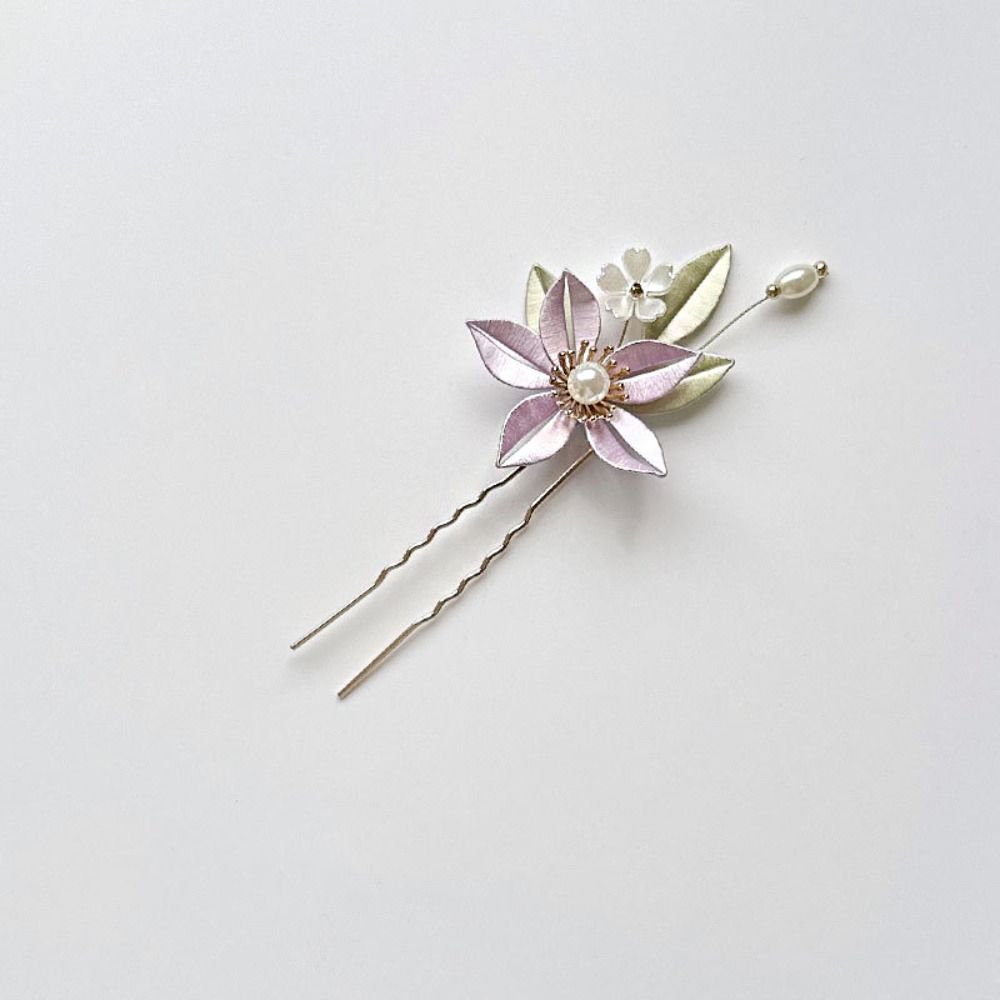 U Shape Chinese Style U-shaped Hair Stick Pearl Hanfu Headwear Velvet Flower Hair Clip  For Girl
