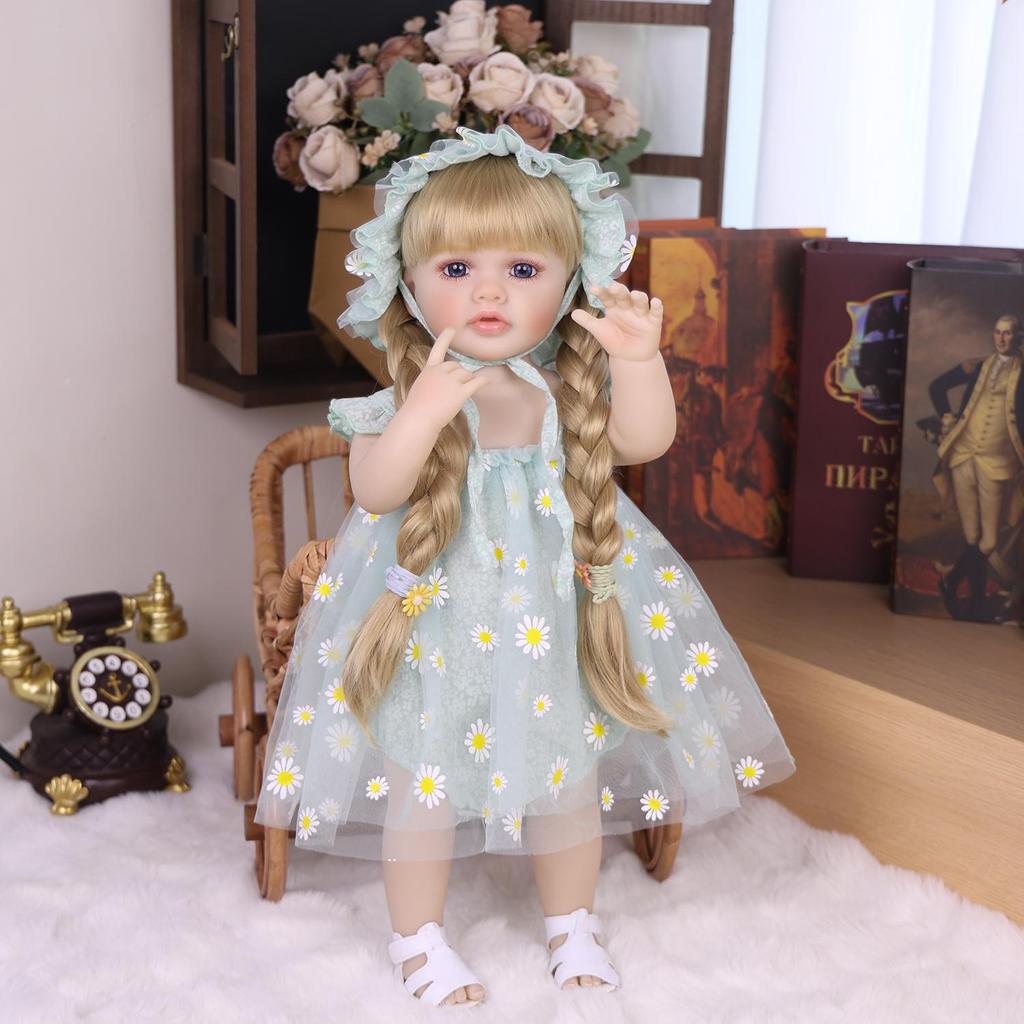 KEIUMI 22-calowa Lalka Reborn Pełny Silikon Winyl Realistyczna Złote Długie Włosy Dziewczynka jak Księżniczka Zabawka dla Dzieci Prezent