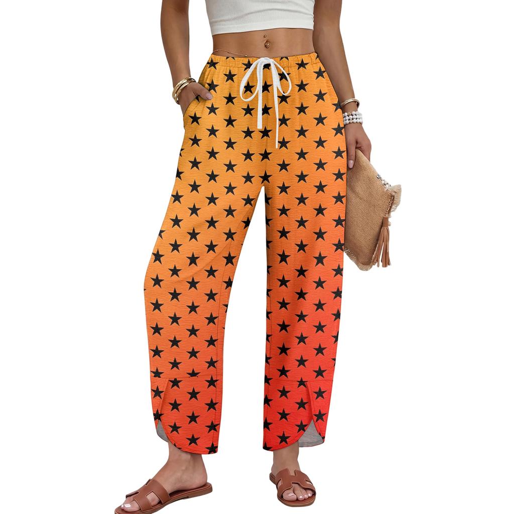 Dames Sterrenprint Trekkoord Broek - Casual Wijde Pijp Losse Pasvorm