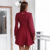 Women Summer A-Line Dress High Waist Slim Fit Stand Collar Above Knee Full Sleeve Solid Color Spring S-XL