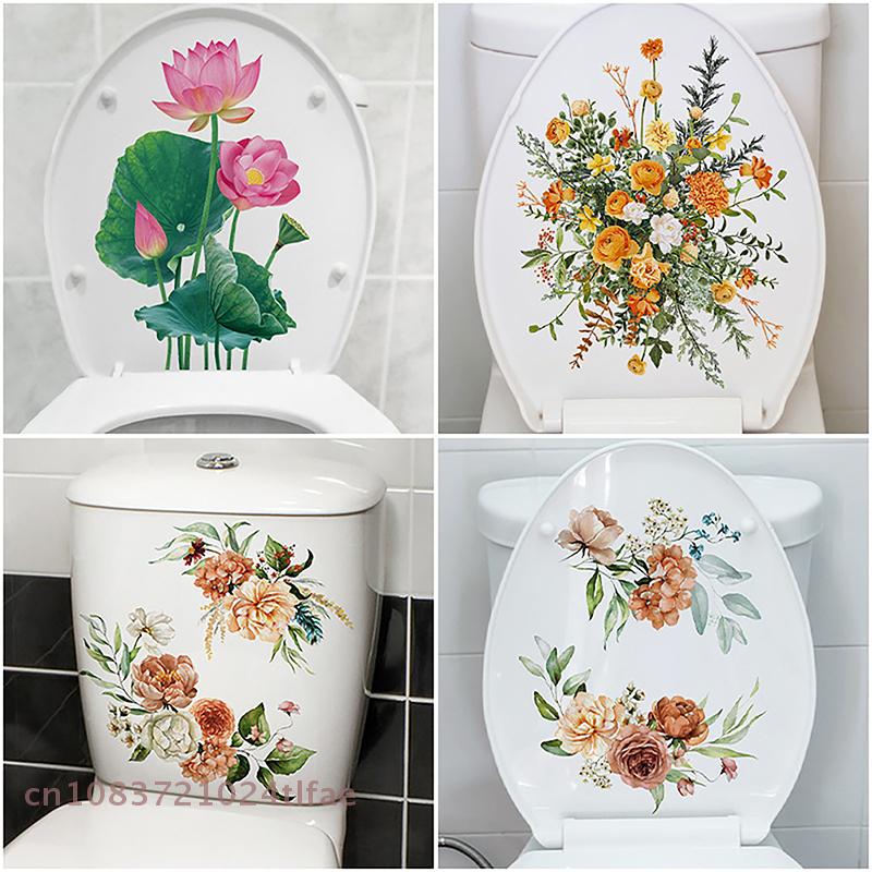 Toilet Plant And Flower Wall Stickers Home Decoration Self Adhesive Mural Bathroom Toilet Cover Stickers
