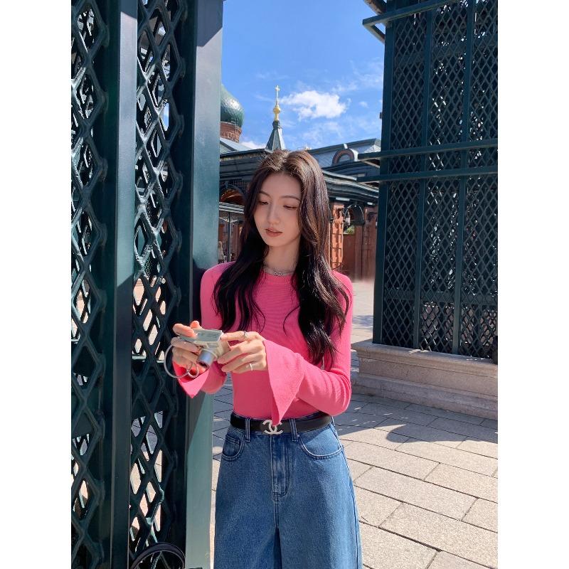 

Autumn black crew neck knitted sweater women s spring slim and thin versatile long-sleeved bottoming shirt casual top average size [recommended 80-60kg] розы красного