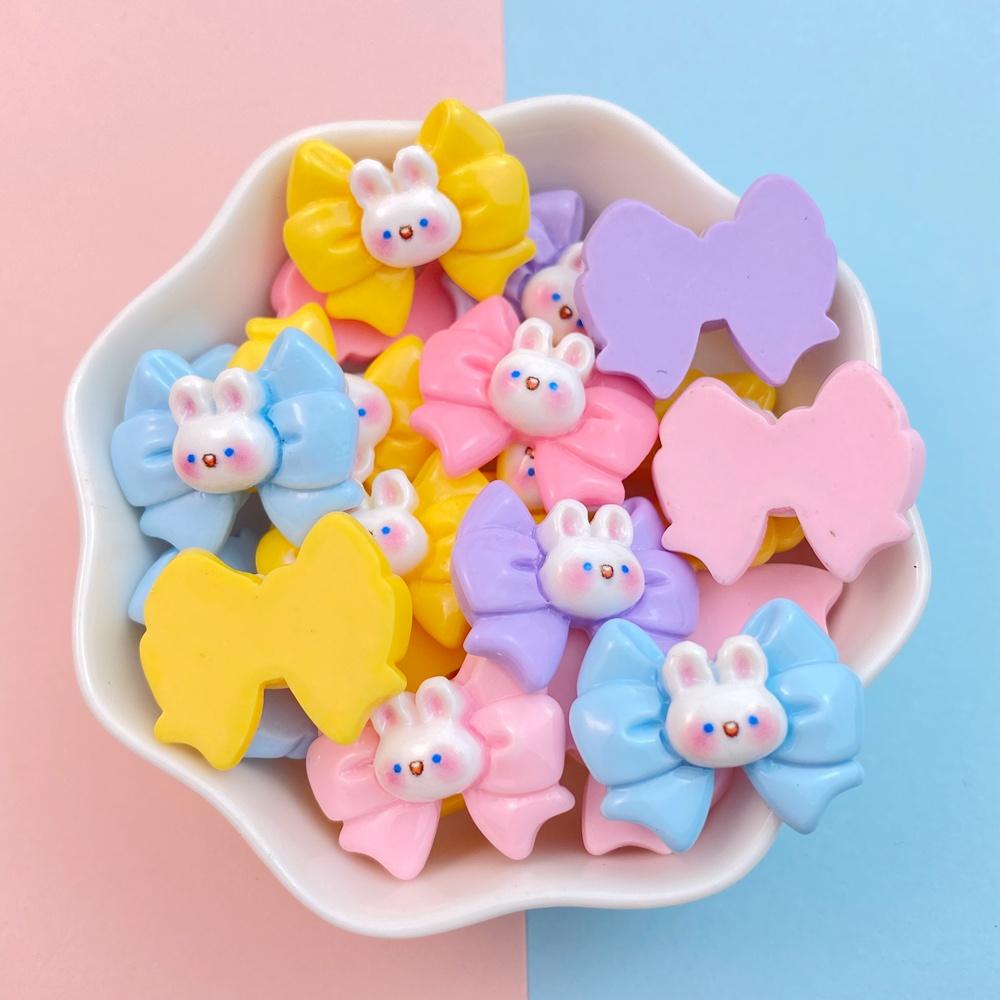 10Pcs New Cute Resin Rabbit Bow Series Flat Back Parts Embellishments For Hair Bows Accessories