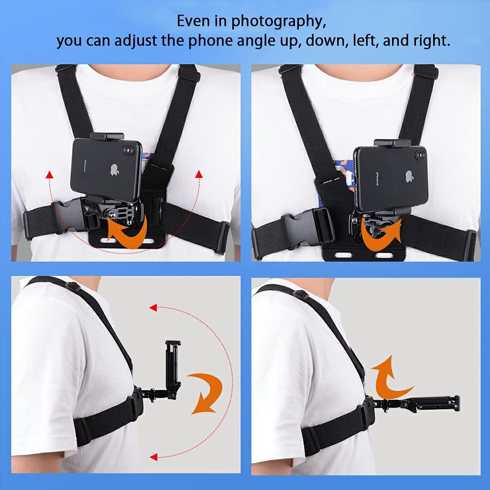 Mobile Phone Chest Mount Strap Holder Anti-Slide Strap Mount for Phone 360 Degree Rotary for Video Recording Camera Harness
