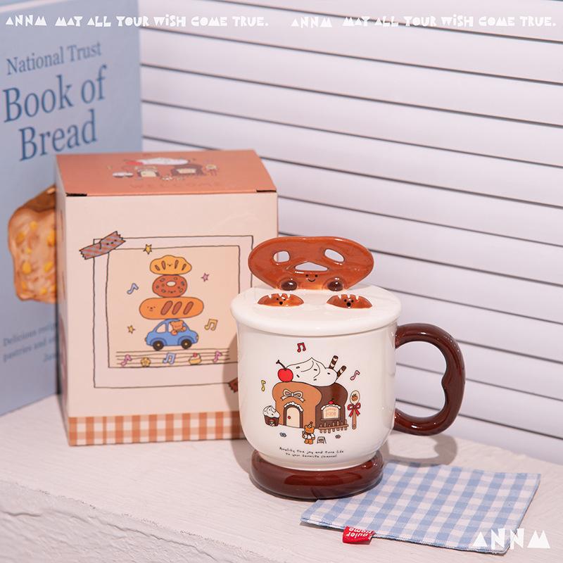 New High Appearance Ceramic Mugs with LIDS for Women  Household Drinking  Coffee and Breakfast Cups