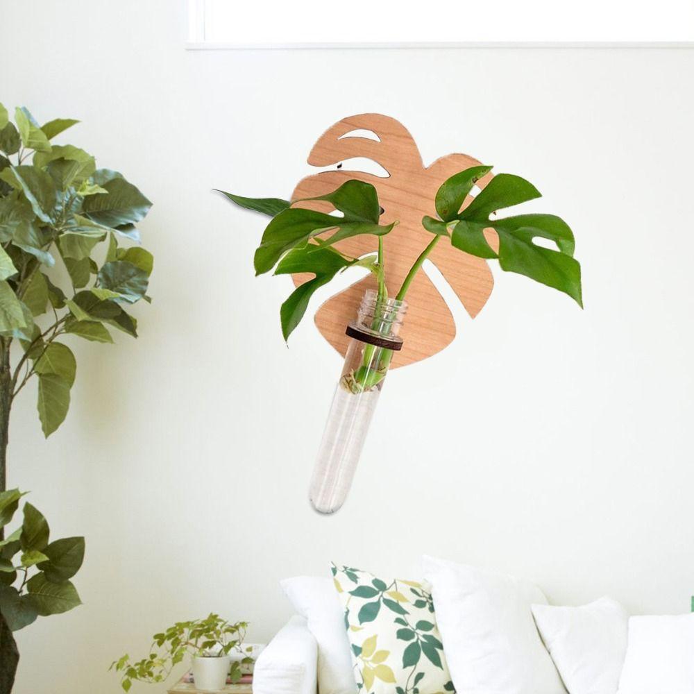 Leaf Shape Hydroponic Vase Wooden Hanging Planter Gifts Wall Hanging Vase  Home/Office Decor