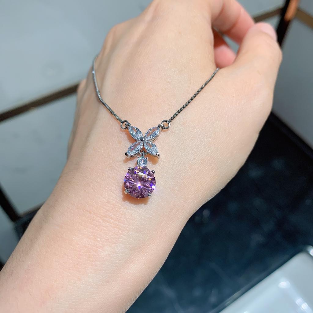 Jewelry Pop Necklace Vintage Color Treasure Simulation Pink Diamond Earrings Pendant Jewelry Set