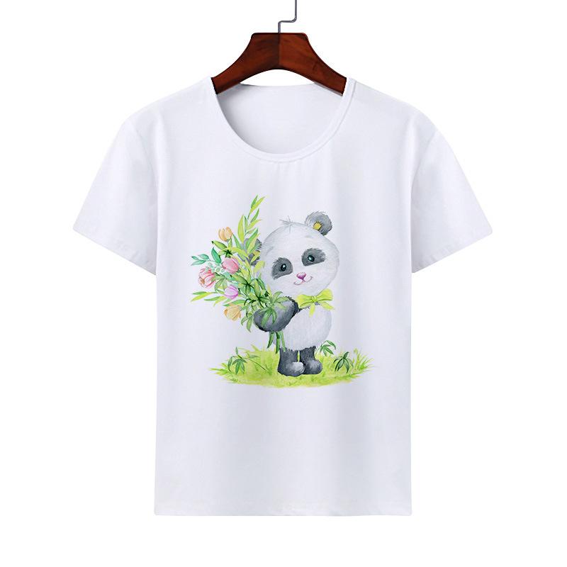 Cute Giant Panda Cartoon Tshirt for Boy Girl Summer round Neck Modal Cat Short Sleeve ParentChild Top Kids Clothing