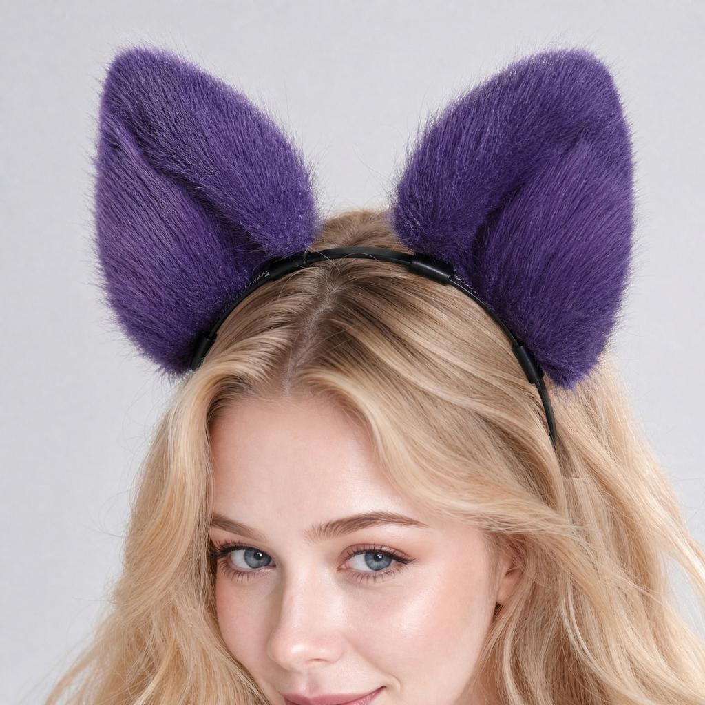 Bandeau Oreilles d'Animal Poilues Accessoire Peluche Cosplay pour Fête d'Halloween