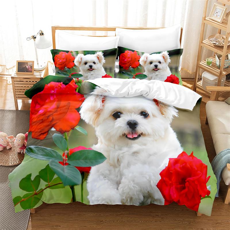 Uroczy Kot, Pies Pościel Kwiatowe Zwierzę Młodzieżowa Poszewka na Kołdrę Puchową Damska Poszewka na Kołdrę Puchową Sypialnia Wspaniała Pościel Zestaw Poszewek na Kołdrę King/Queen