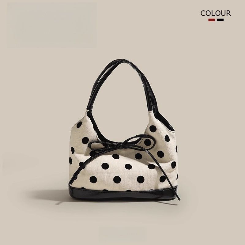 JIAERDI Retro Dot Red Handbag Women Versatile Bow Large Capacity Casual Shoulder Bags Ladies Sweet Cute Underarm Bag Aesthetic