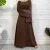 Middle Eastern Muslim Women's Solid Color Floral Lace Zippered Dress